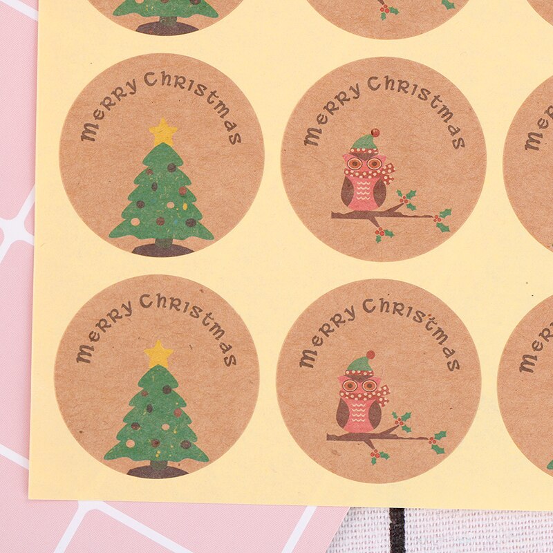 120 stuks = 10 vellen handgemaakte vrolijke kerstboom uil taart verpakking sluitlabel kraft sticker bak diy stickers