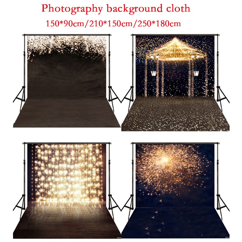 Fondo de fotografía con tema de lunares y estrellas brillantes de fantasía, telón de fondo para boda, de cumpleaños, decoración de fondo dorado y negro, 1 unidad