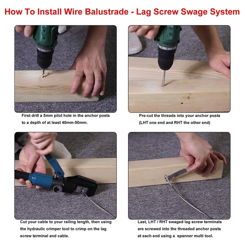 32 Pairs Left & Right Hand Thread Lag Screws for 1/8Inch Cable Railing, 316 Stainless Steel Stair Deck Railing