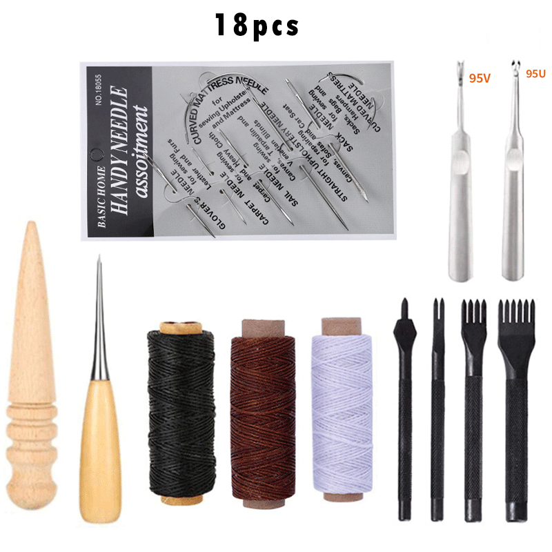 Leather Craft Tools Kit Hand Sewing Stitching Punch Carving Work Leather Groover Kit DIY Stitching Craft Tool: R