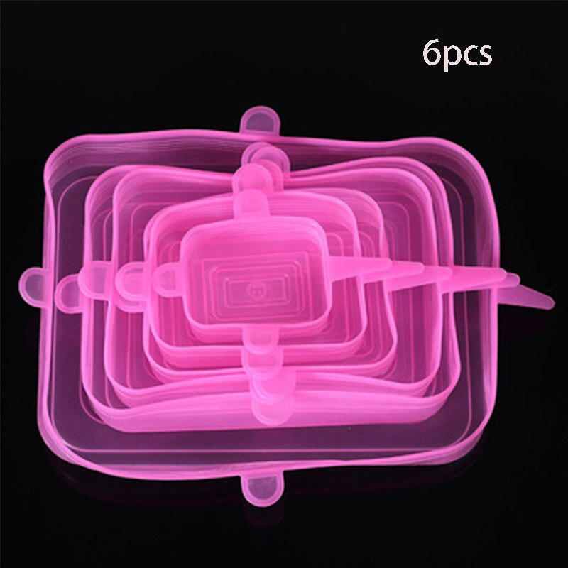 couvercle silicone alimentaire couvercle extensible en silicone alimentaire couvercle silicone charlotte alime Couvercles en Silicone extensibles pour micro-ondes, 6 pièces, accessoires de cuisine, pour aliments, frais: GJG-fang-pink