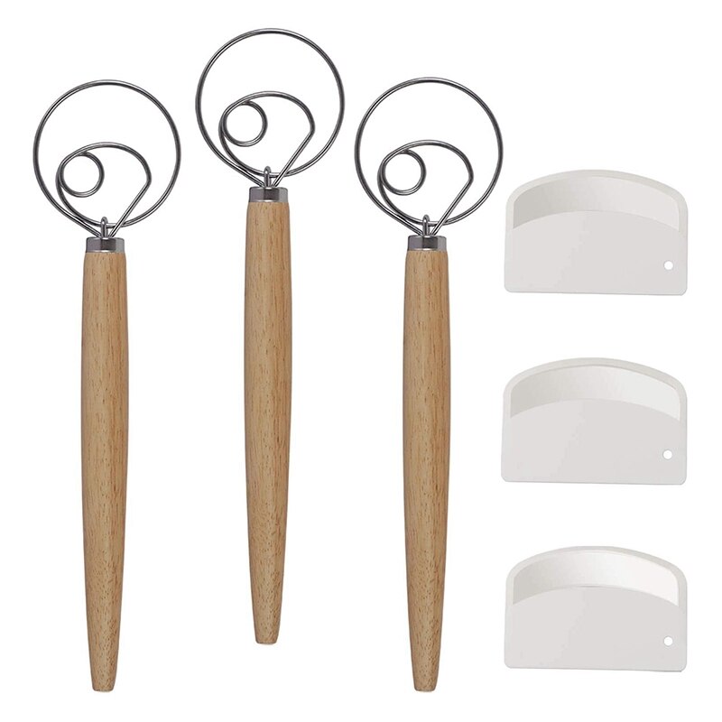 Jeyl 3 Pcs 13 Inch Deense Deeg Garde Met 3 Pcs Deeg Schraper, rvs Deeg Haak Houten Handvat Voor Bakken, Gebak: Default Title
