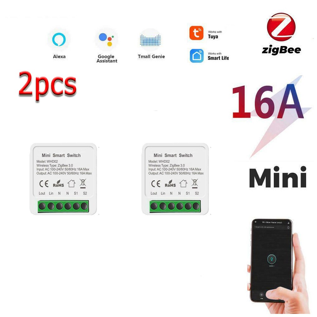 Tuya Zigbee 3.0 Smart Licht Schakelaar, Smart Home Automation Diy Module Breaker Ondersteuning 2 Way Control, werkt Met Alexa Google Thuis: 2 pcs zigbee