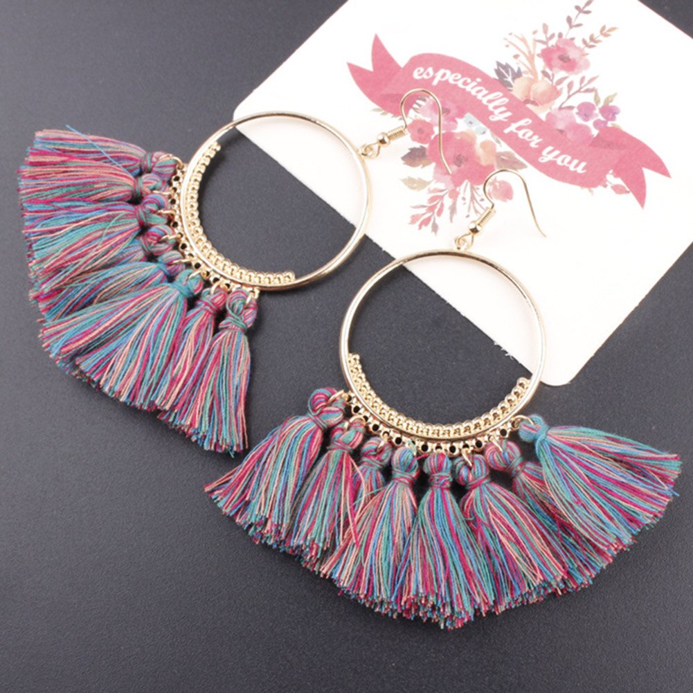 Vintage dynda spadek Tassel kolczyki dla kobiet kobieta moda oświadczenie etniczne artystyczne Boho duże kolczyki biżuteria akcesoria: Blue Multi