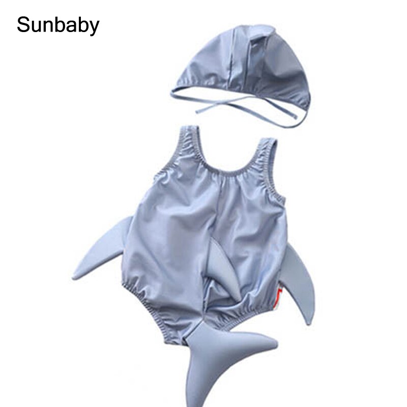 SUNbaby baby swimwear cute shark cartoon 2pcs Sleeveless swimwear kids One Pieces for 0-3 year S0303