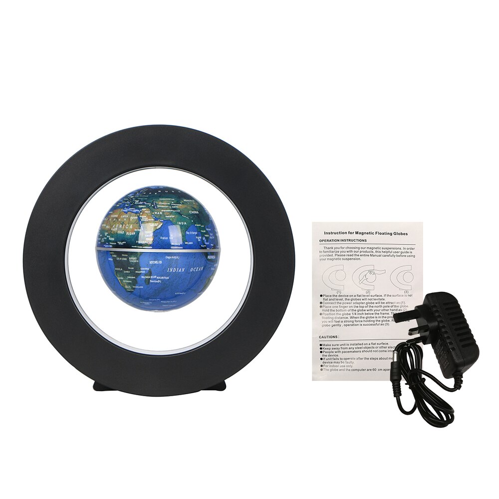 3.5inch Magnetic Levitation Floating Globe World Map Tellurion Anti Gravity with LED Light Round Shape Base for Home Office Desk: Blue UK Plug