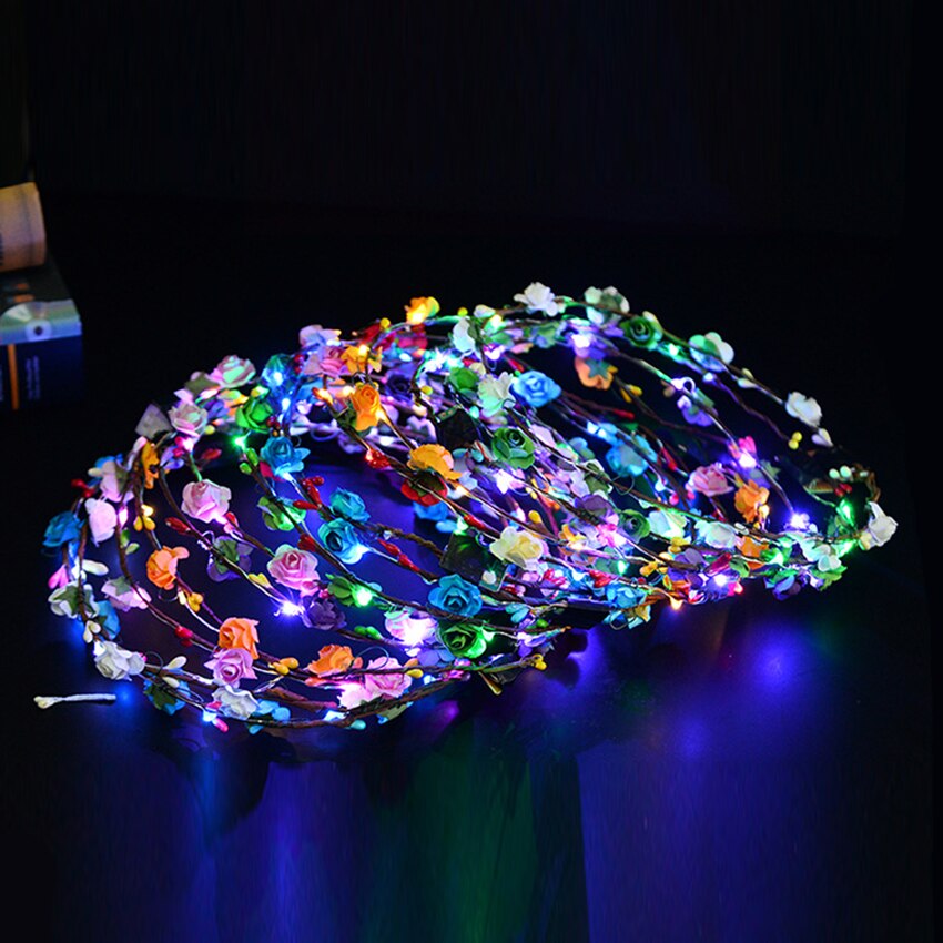 Frauen Mädchen glühend Kranz Krone Blume Stirnband LED Licht hoch Haar Kranz Haarband Girlanden Hochzeit Party Weihnachten Weihnachten Birthda
