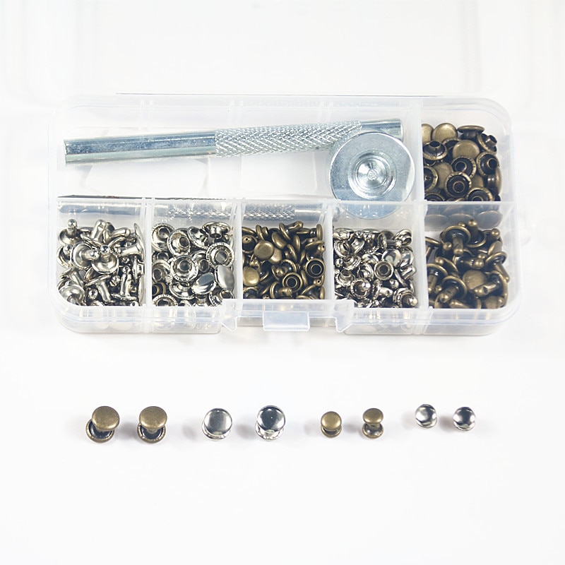 120 juegos de remaches de metal, tornillo sólido, bricolaje, cuero, cinturón artesanal, bolsa de grapas, accesorios de equipaje, hebilla de sujeción, superficie de 6mm/8mm