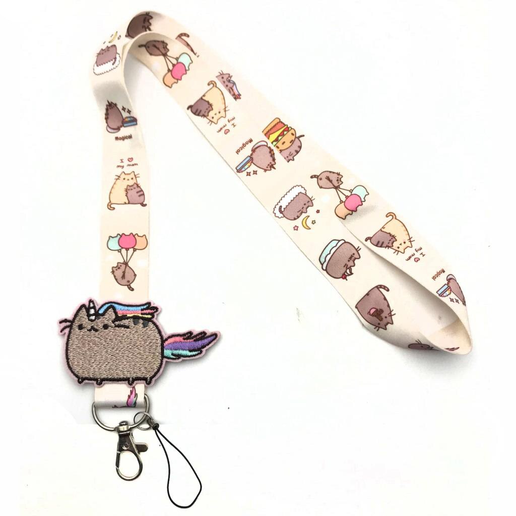 ER1452 Kawaii Kat Lanyard Met Doek Sticker Schilderij Kunst Sleutelhanger Lanyard Neck Strap Voor Telefoon Keys Id Card lanyards