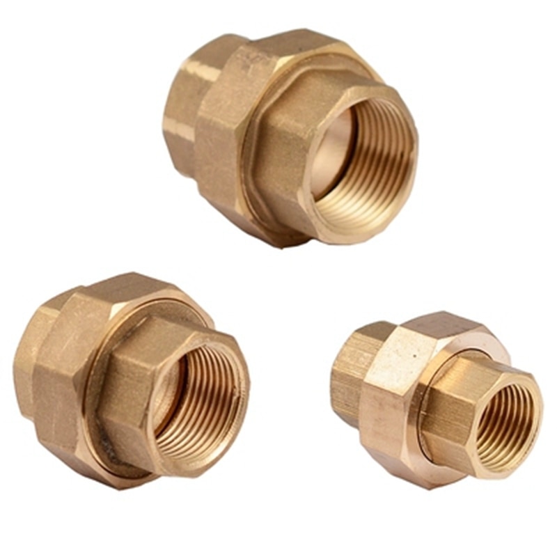 1Piece Brass Pipe Union Connector Coupling Copper Double Ness Joint Female Thread Plumbing Fittings 1/2" 3/4" 1"