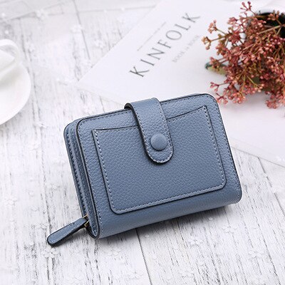 Women Wallets Luxury Brand Red Black Small Mini Coin Purse Hasp Card Holder Lady Wallet Zipper Female Leather Buckle: Blue