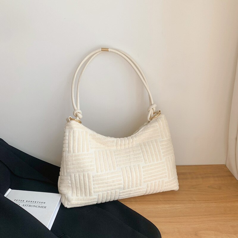 Winter Groen/Rose Ins Elegante Grote Hobo Tassen Vrouwen Katoen Comfy Soft Schoudertassen: Beige