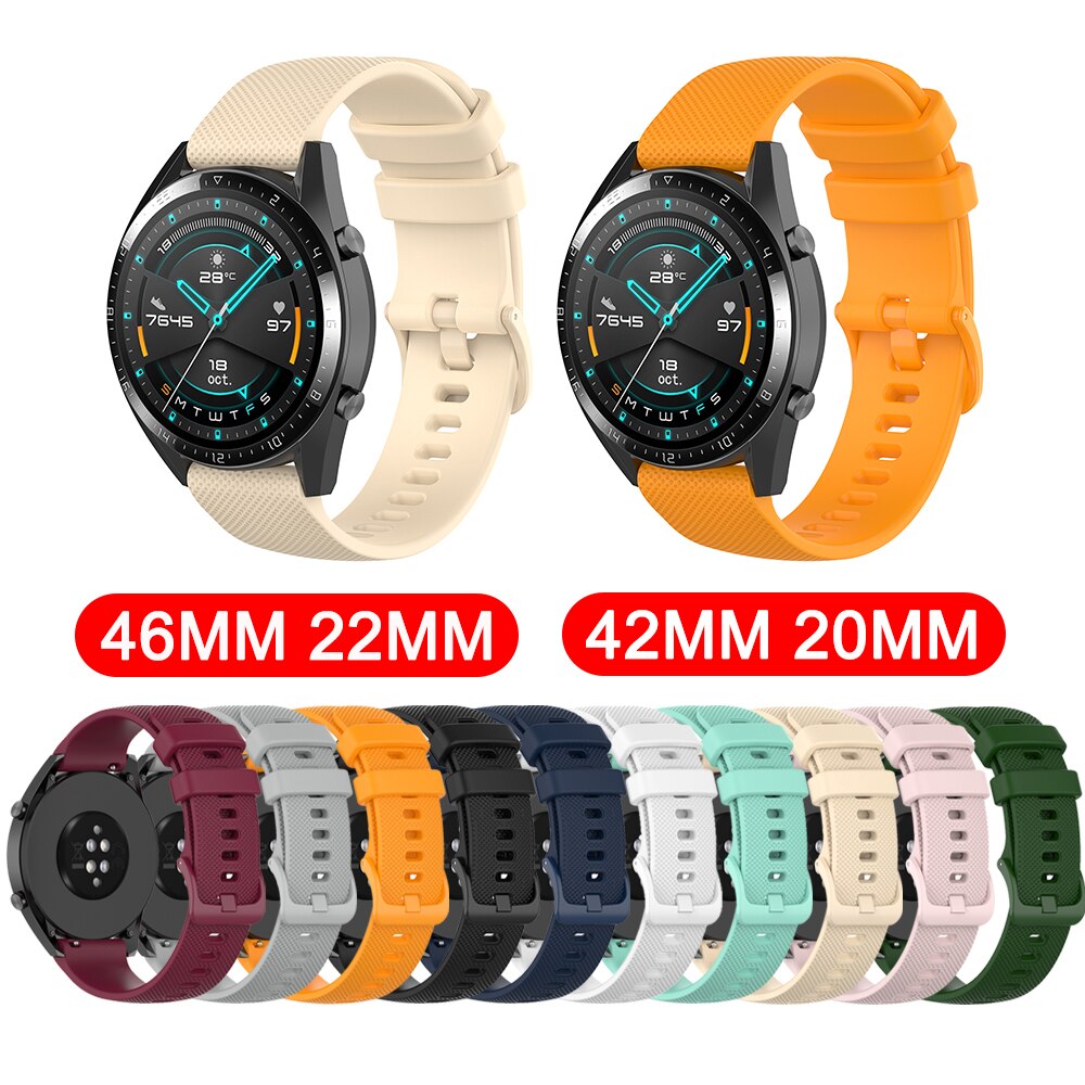 Ren farve blød 20mm/22mm smart urrem til huawei watch  gt2 42mm/46mm silikone erstatningsarmbånd til æremagi
