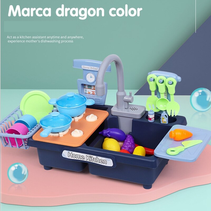 Kitchen Sink Toys Pretend Play Wash Up Kitchen Toys Dishwasher Toys Kitchenware Press Water Faucet & Drain