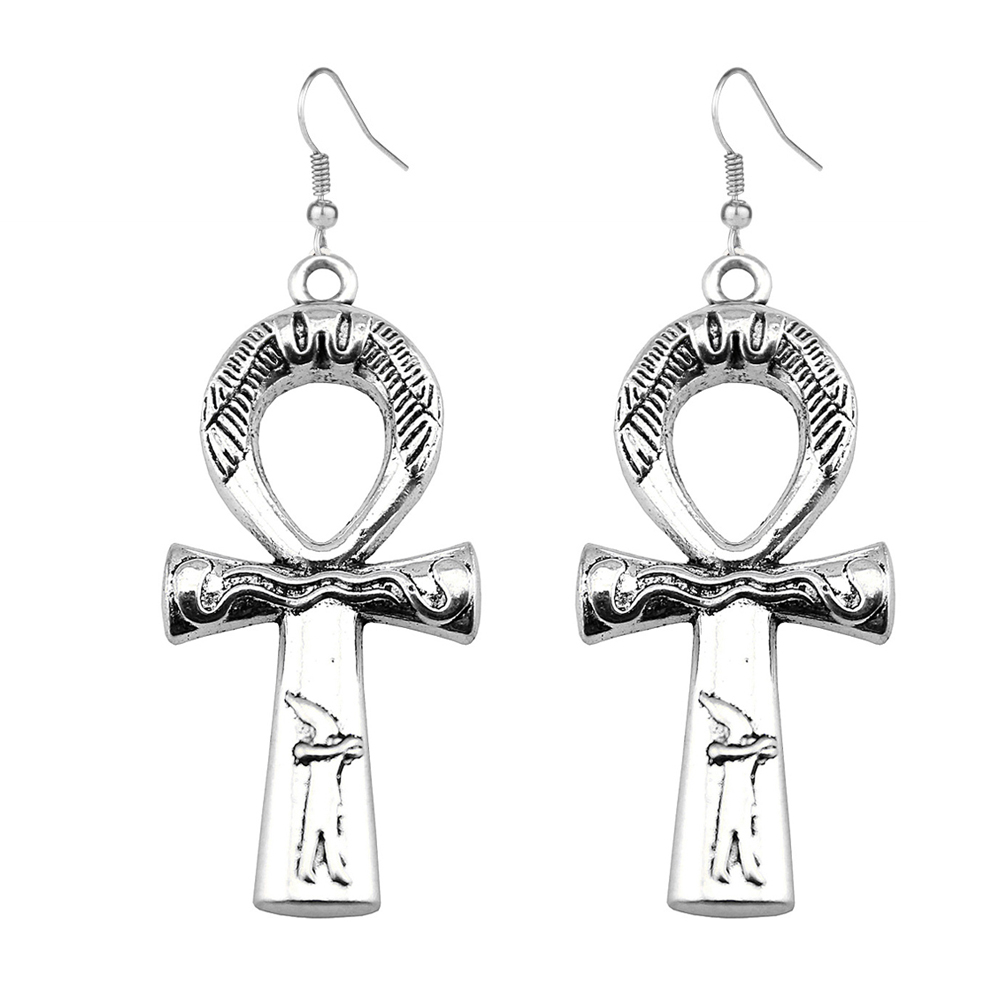10x5cm Vintage Egyptian Life Big Ankh Cross Pendant Long Chain Necklace Jewelry Men and Women Accessories: Imitation Rhodium Plated