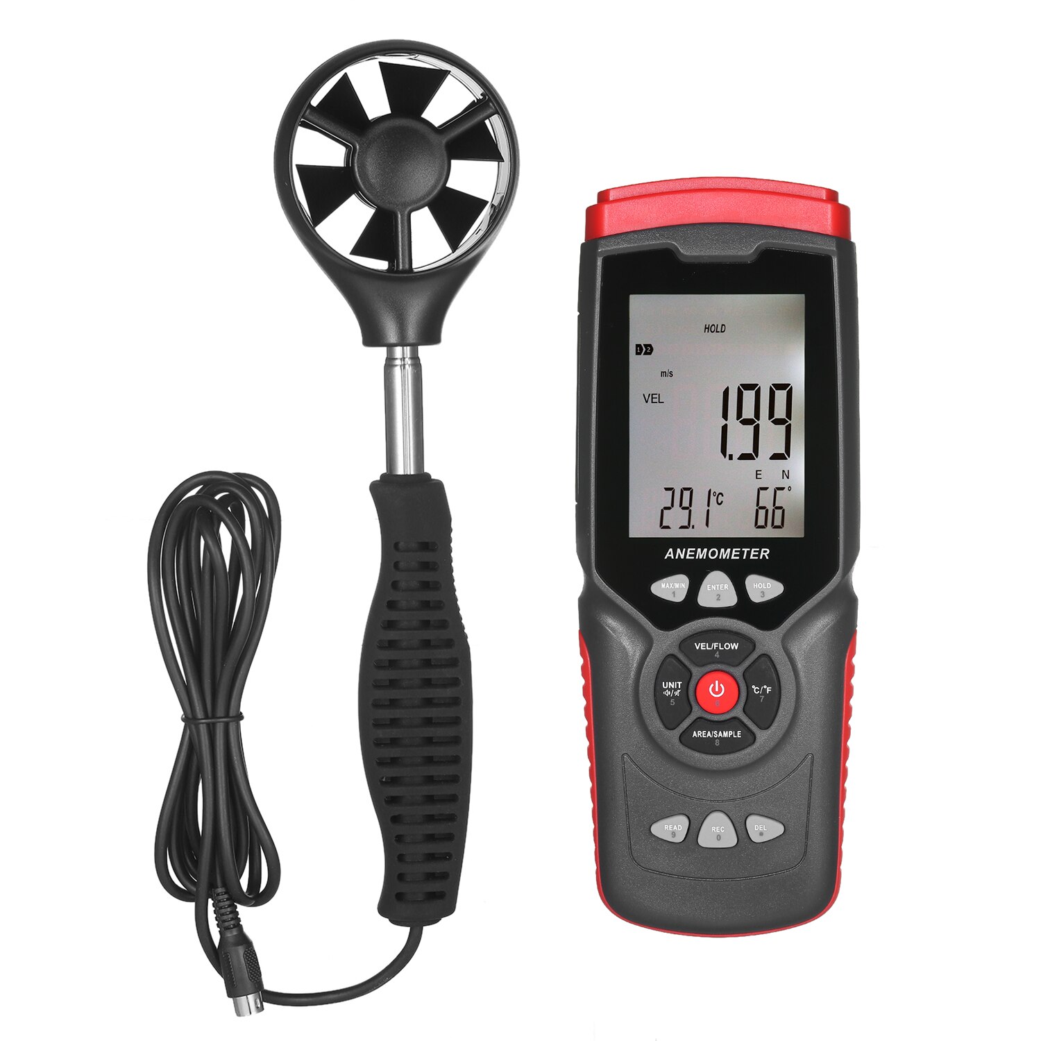 Handheld Digital Anemometer Multifunction Anemograph with Detachable Auxiliary Fan Air Meter with Storage Case