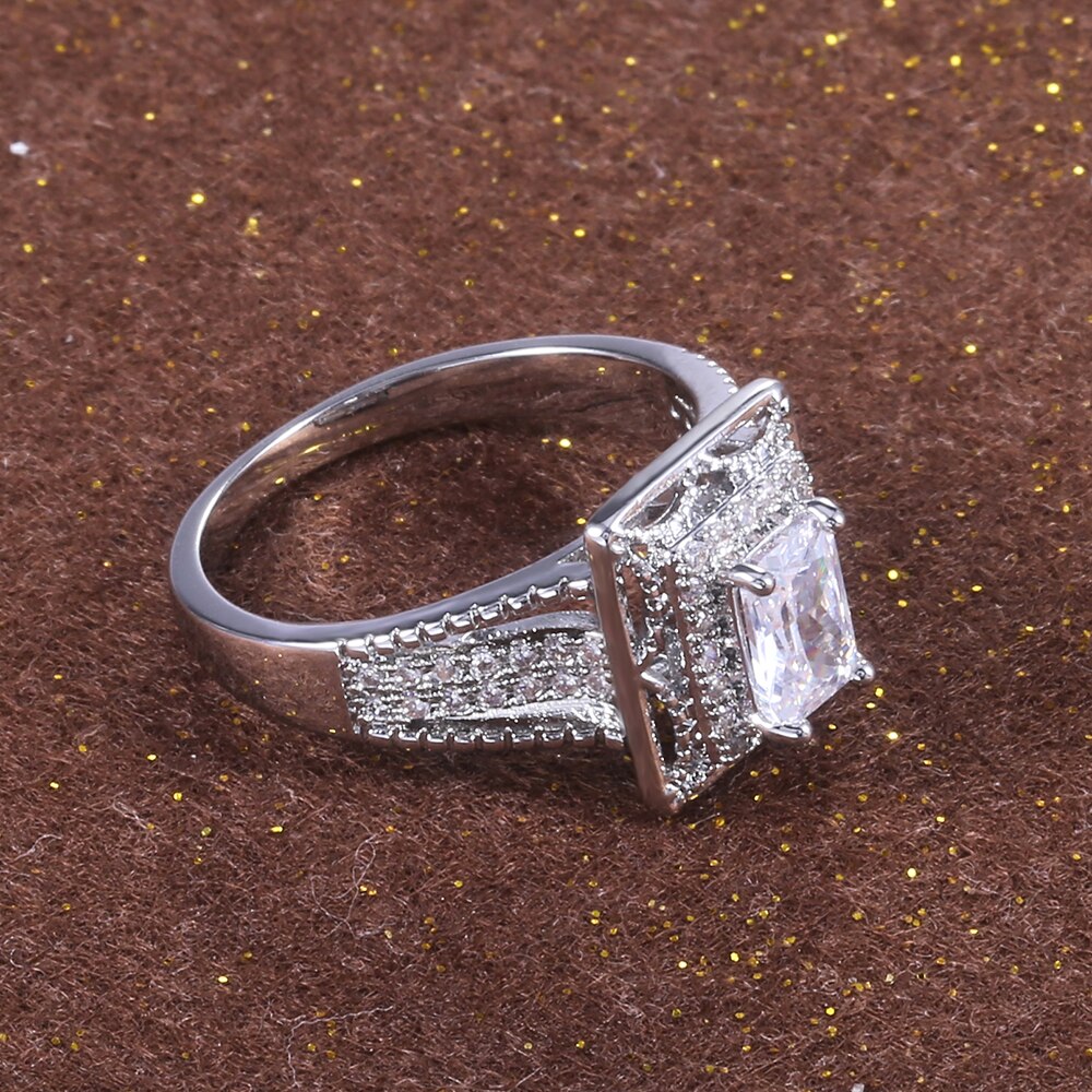 Huitan Wedding Ring for Women - Square Cubic Zirconia - Prong Setting - Engagement Band