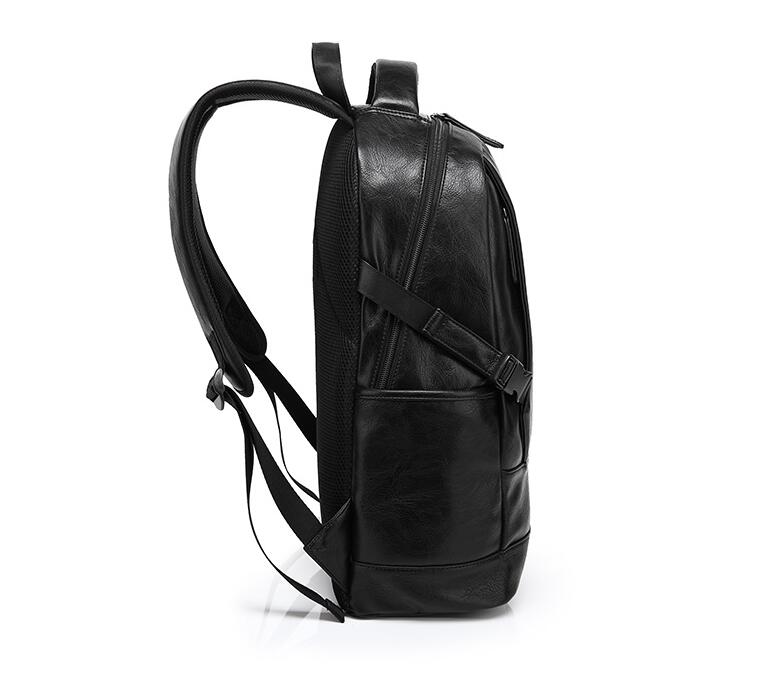 15 inch Men Leather Laptop Backpack Black Waterproof School Bag Luxury Large Capacity Travel Backpack