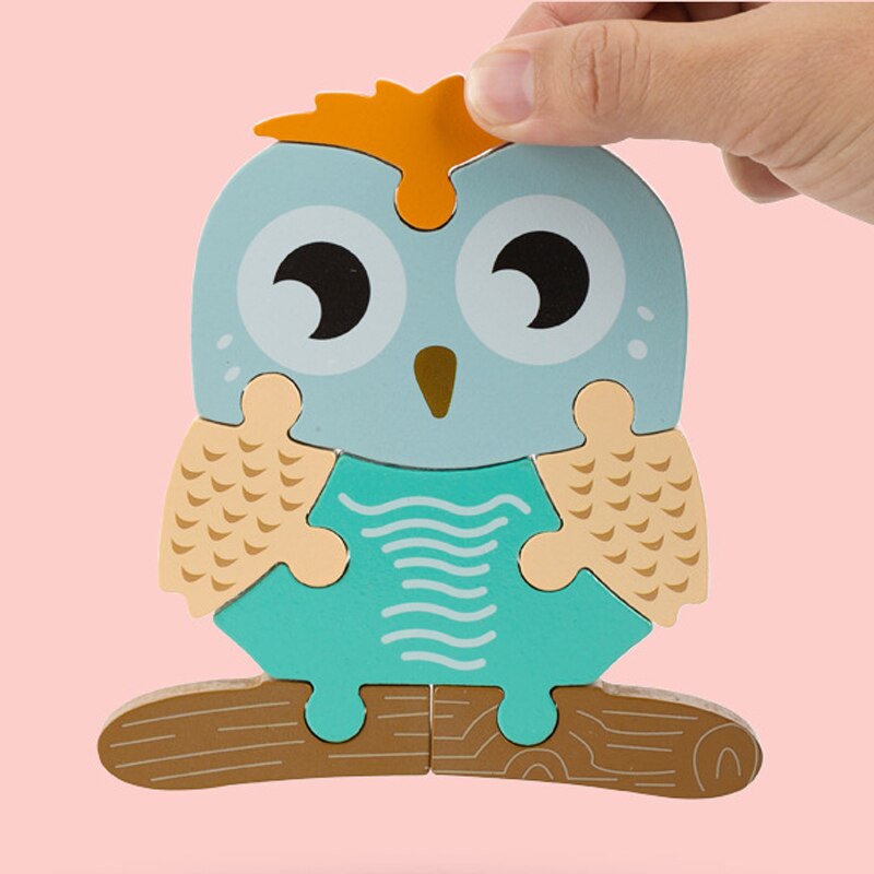 Wooden Puzzle Toys Cartoon Animal Wood Puzzles Cognition Educational Toy Baby Busyboard Smooth No Smell Thicken 3D Jigsaw toy