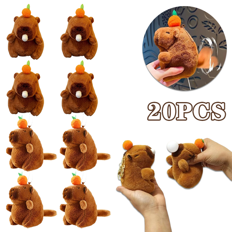 Porte-clés en peluche kaki, queue de vol, Capybara, mignon, poupée en peluche, jouet, pendentif pour sac d'école, , 1 à 20 pièces
