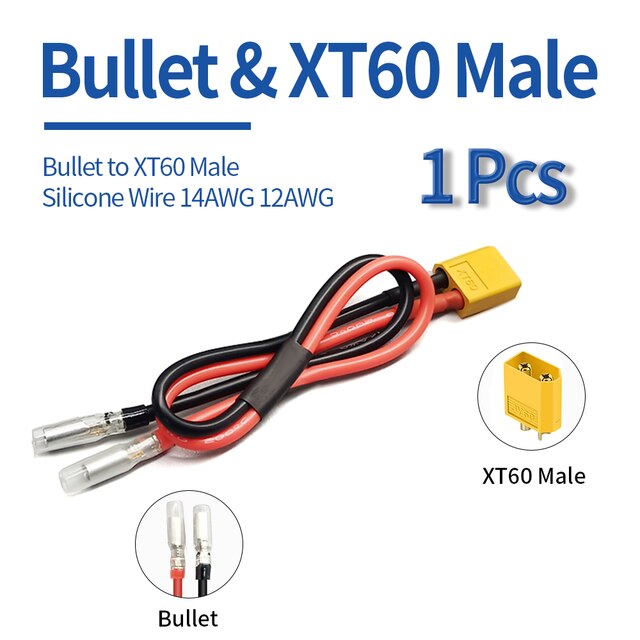 E-Bike Cable Adapter PP30/XT60/ Bullet Ebike Battery Cable Connector for Electric Bike Mountain Bike Accessories: XT60 to Bullet 1pcs