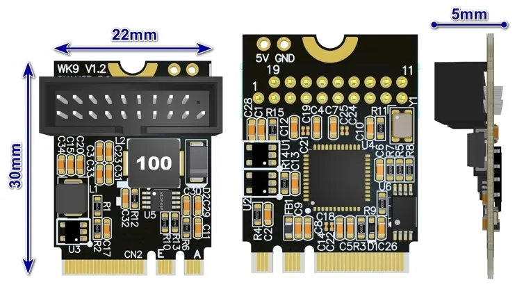 Interfaz ADT M.2 WiFi, llave a USB 3,0, placa base 19P/20P, placa adaptadora de Panel frontal para unidad de estado sólido de red inalámbrica USB