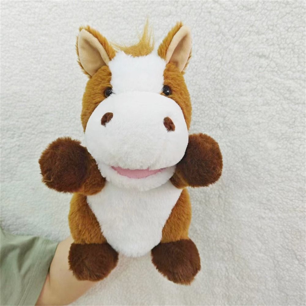 Christmas Movable Open Mouths Plush Animal Puppets Dog Horse Sheep Stuffed Animal Stuffed Hand Doll Soft Cow Duck Pig Teaching: GRAY