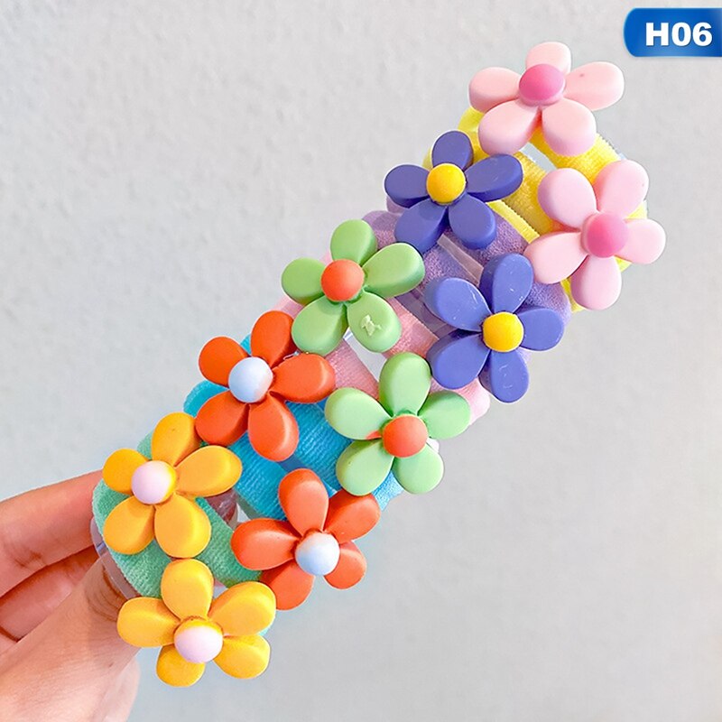 10pcs/bag Cute Cartoon Fruit Flower Elastic Hair Rubber Bands For Children Kids Girls Scrunchie Tie Hair Ring Rope Accessories: H06