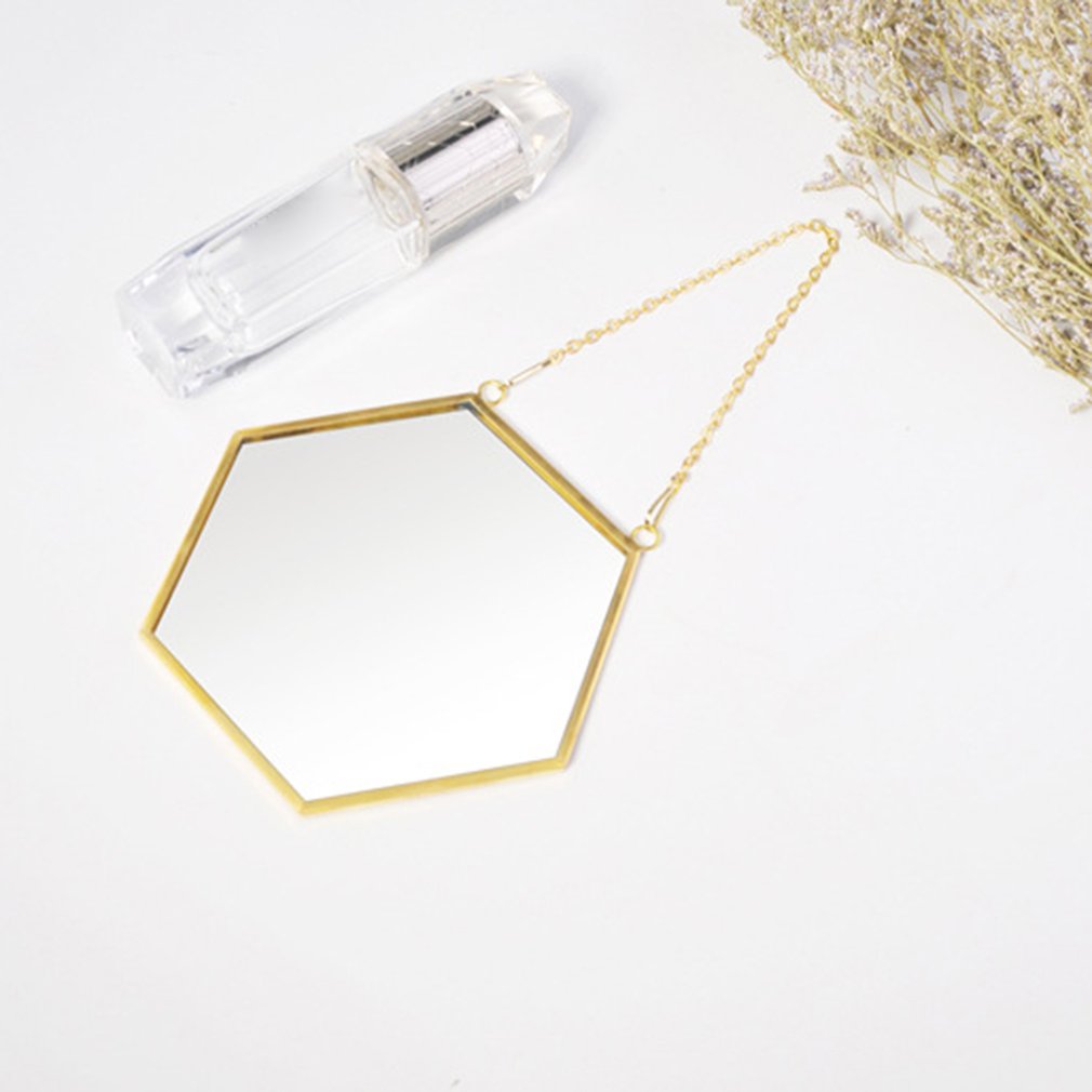Nordisk minimalistisk boligindretning geometrisk form guld messing sekskantet spejl badeværelse spejl indgangsspejl makeup spejl