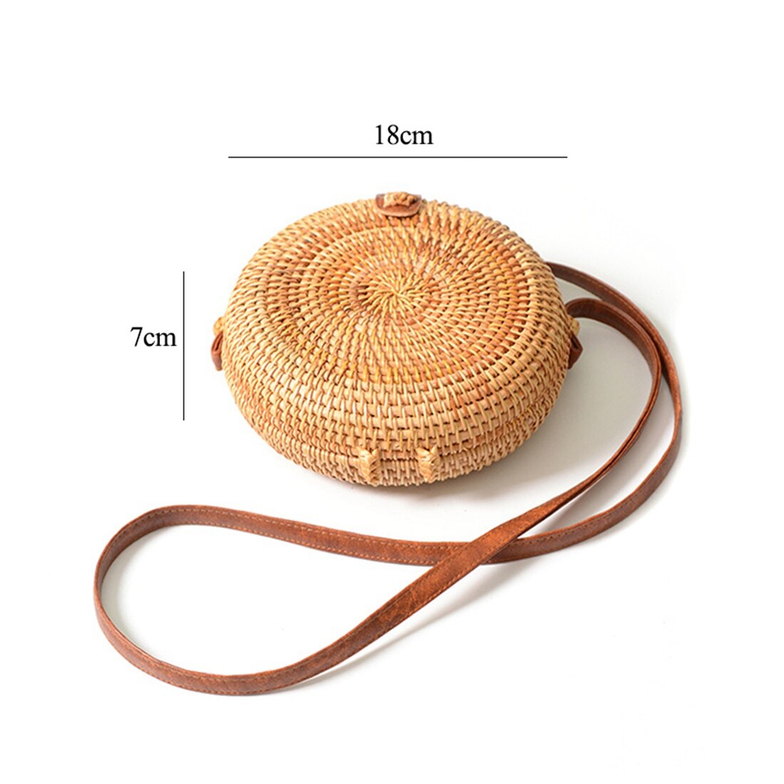 Ins Dames Hand-Geweven Zak Ronde Rotan Retro Literaire Hand Geweven Lederen Gesp Pakket Bohemen Strand Messenger tas