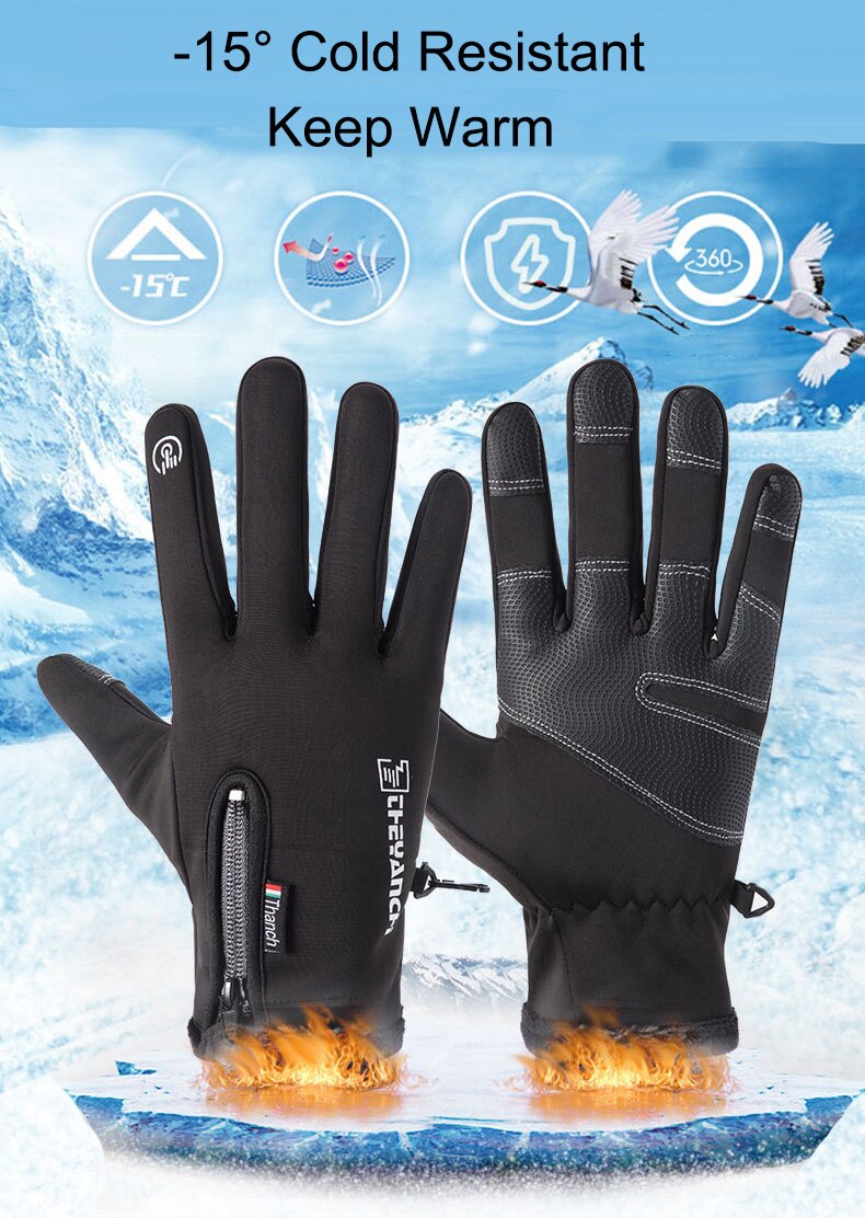 Koldtætte skihandsker vandtætte vinterhandsker cykling fluff varme handsker til berøringsskærm koldt vejr vindtæt anti-slip