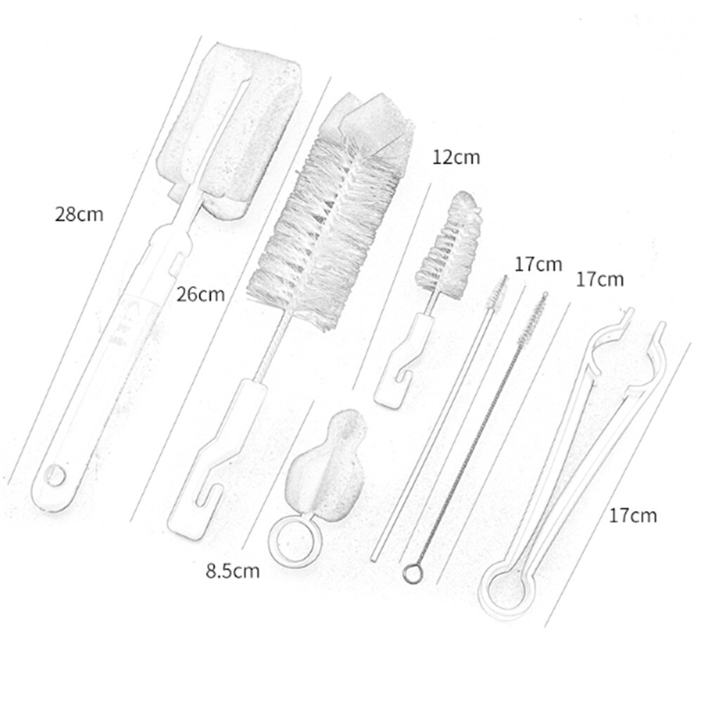 7 unidades/juego de brochas de lavado, esponja para botella de leche, utensilios con mango, tetina de tubo para niño pequeño, Juego de cepillos para taza de agua