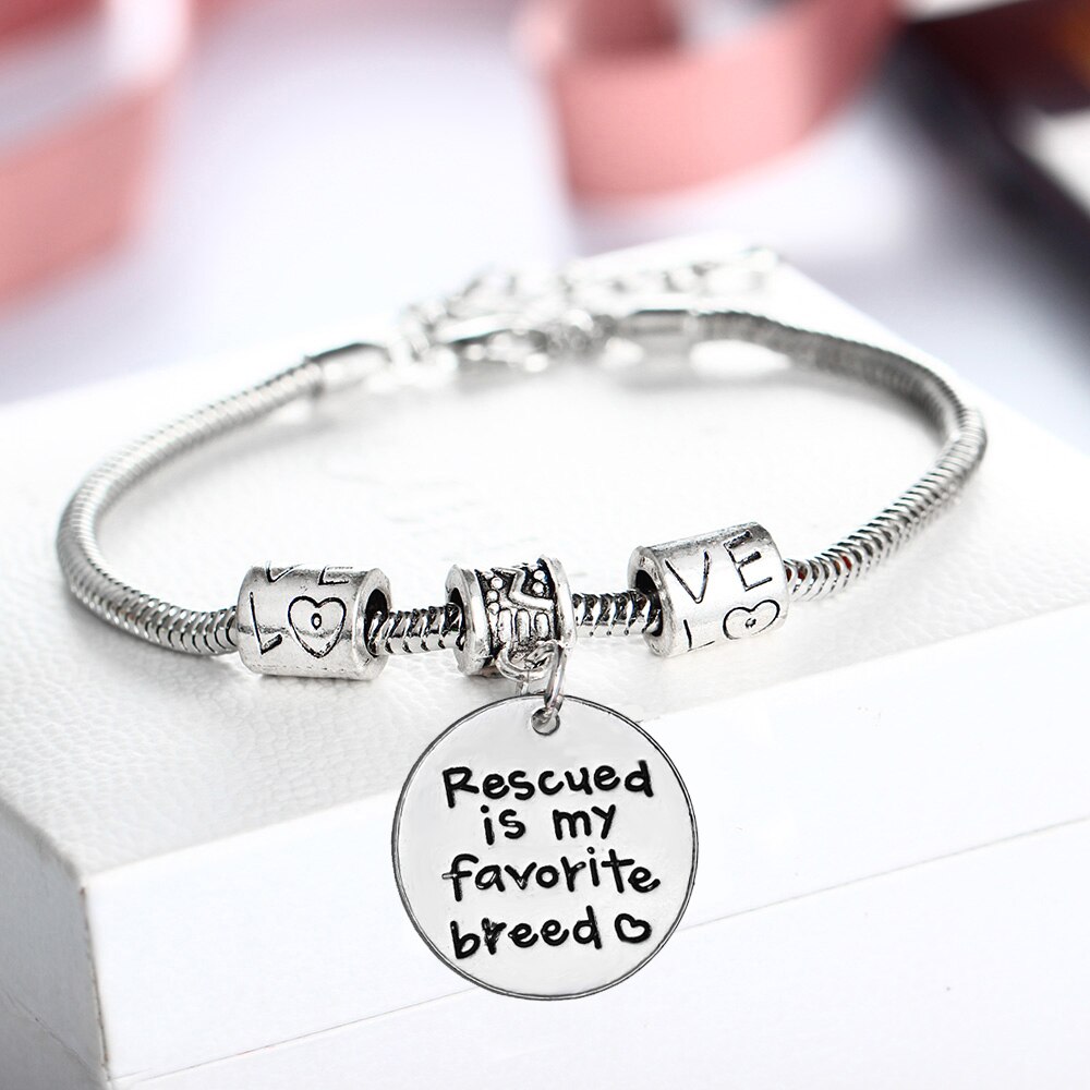 Mother Daughter Son Grandmother Heart Paw Lover Heart Bracelet Family Friends Love Charm Birthday Women Men Party Xmas BFF: Rescued