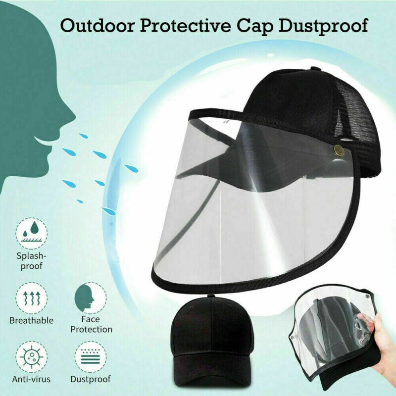 Peaked Hat w/ Protective Clear Shield Outdoor Saliva-proof Dust-proof Sun Visor Cap+Protective Clear Masks Face Shield Outdoor