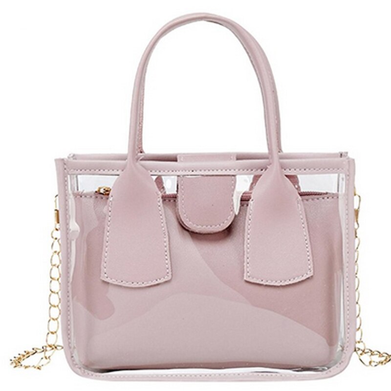 2 teile/satz Transparent Tasche Frauen Schulter Tasche Kleine Kette Gelee Handtasche Telefon Totes Reisen Feste Crossbody Handtaschen: purple