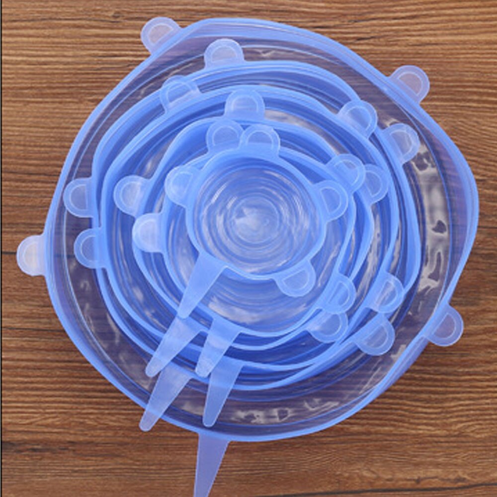 6 uds tapas elásticas de silicona tapa Universal de silicona tapa de olla de silicona tapa de cocina de alimentos cubierta fresca de microondas: Blue