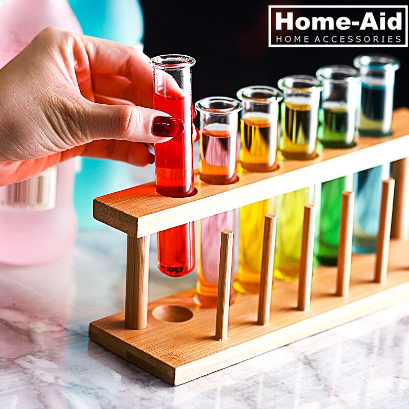 6 Pcs Test Tube Wine Glasses Set Cocktail Cup With Stand Holder Party Bar KTV Night Club Charms Tipsy Test-tube Glass