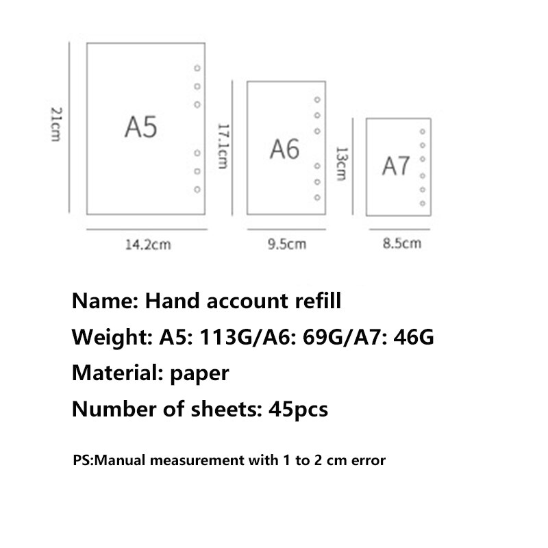 A5 Binder Notebook Refill 6 Hole Loose Leaf Spiral Notebooks Paper Core Weekly Planner Office Agenda Book Blank Inner