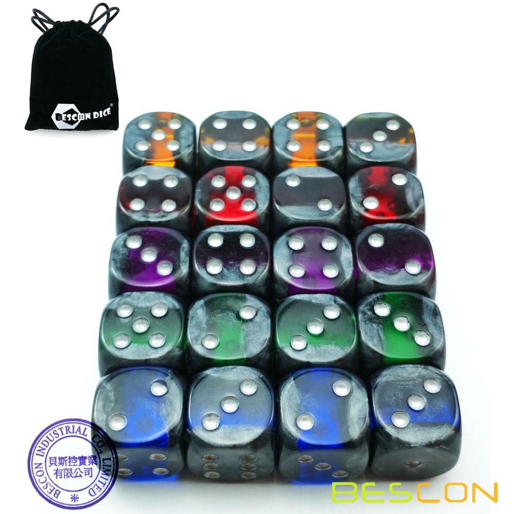 Bescon Minerale Rotsen Gem Wijnstokken 6 Zijden 16 Mm Dobbelstenen Set 20 Pack, 5/8 "D6 Minerale Rock Dobbelstenen Set In Verschillende Kleuren