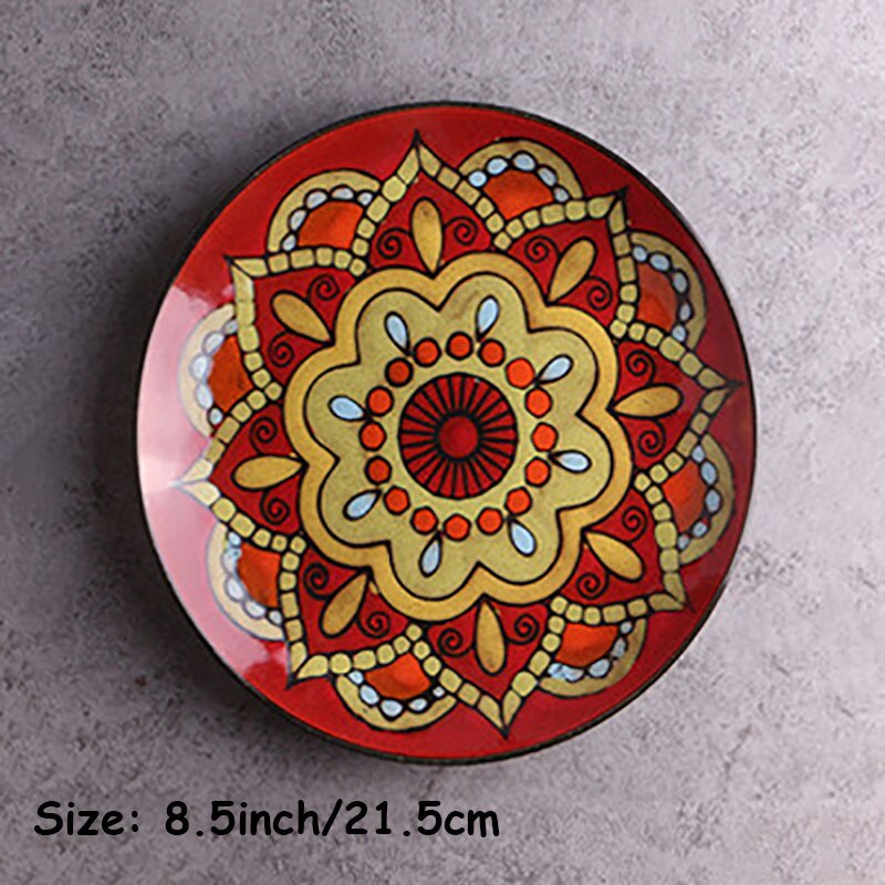 Keramisk blomstertallerken retro matbrett servisesett vestlig matfat rund salattallerken håndmalte flate tallerkener servise 1 stk.: O
