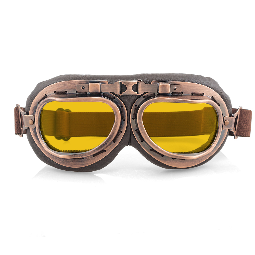 Retro Motorcycle Goggles Bril Vintage Moto Classic Goggles Voor Harley Steampunk Atv Bike Koperen Helm: YELLOW