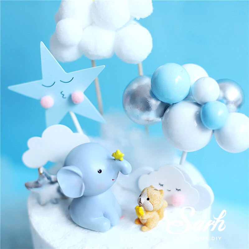 Blue Elephant Star Squirrel Cake Topper for Wedding Decoration Birthday Baby Shower Supplies Valentines Fairy Baking Love