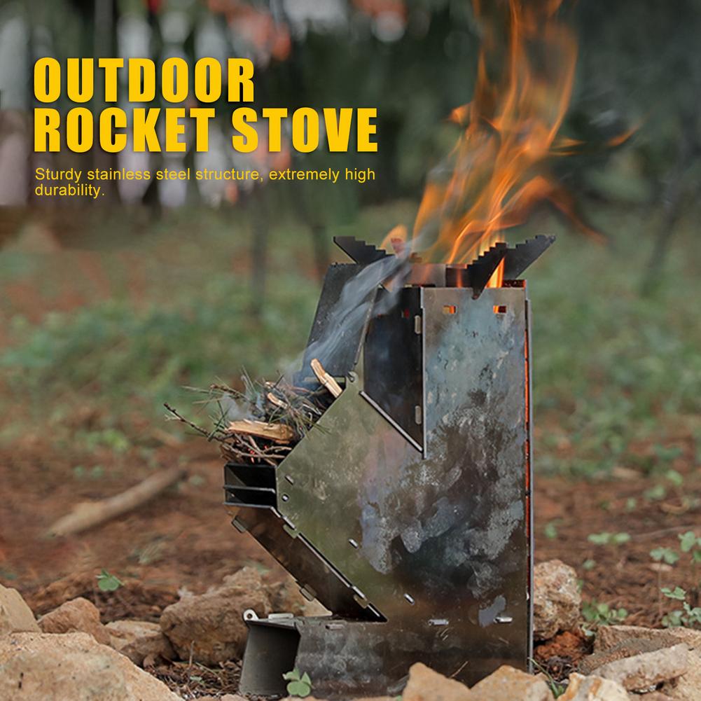 Controllable Firepower Stainless Steel Rocket Stove Outdoor Camping Folding Wood Stove Foldable Wood Burning Backpacking Outdoor