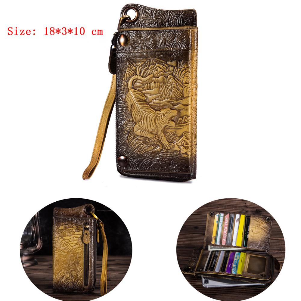 Unisex Top leather Card Holder Checkbook Zipper Around Organizer Chain Wallet Purse Clutch Handbag 1016: ck001-gold-tiger