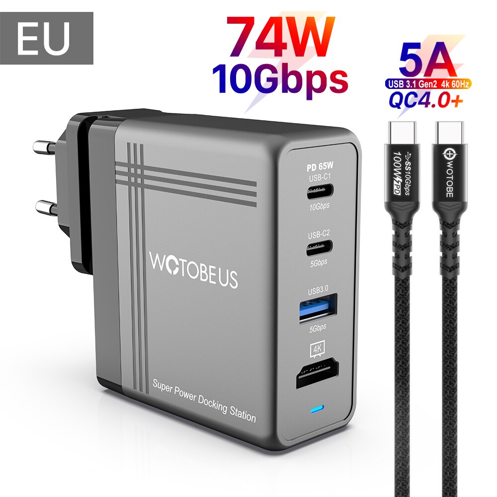 USB C Dock Integrated Charger Adapter supply 65W 20W,Switch Dock Switch OLED, Covert Dock Switch for Android Smartphone Tablet: EU and Cable