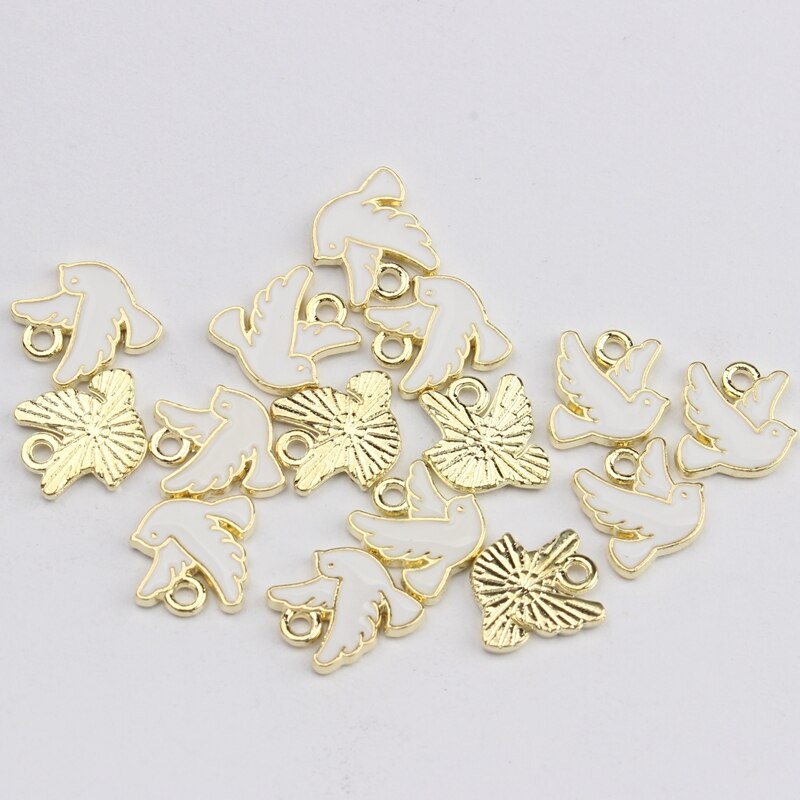 Mini pendentifs en forme de colombe de la paix, 30 pièces/lot, en alliage de Zinc, émail, 10mm: white