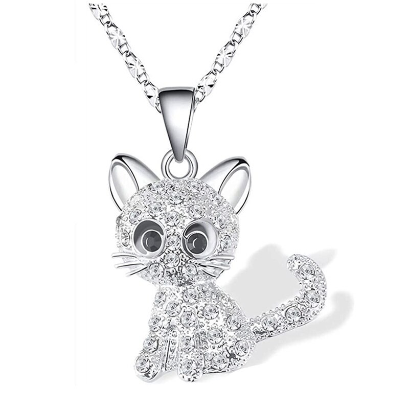 Collar de gato de dibujos animados para mujer, joya y creativa de , collar de Animal de diamante, joyería de: White