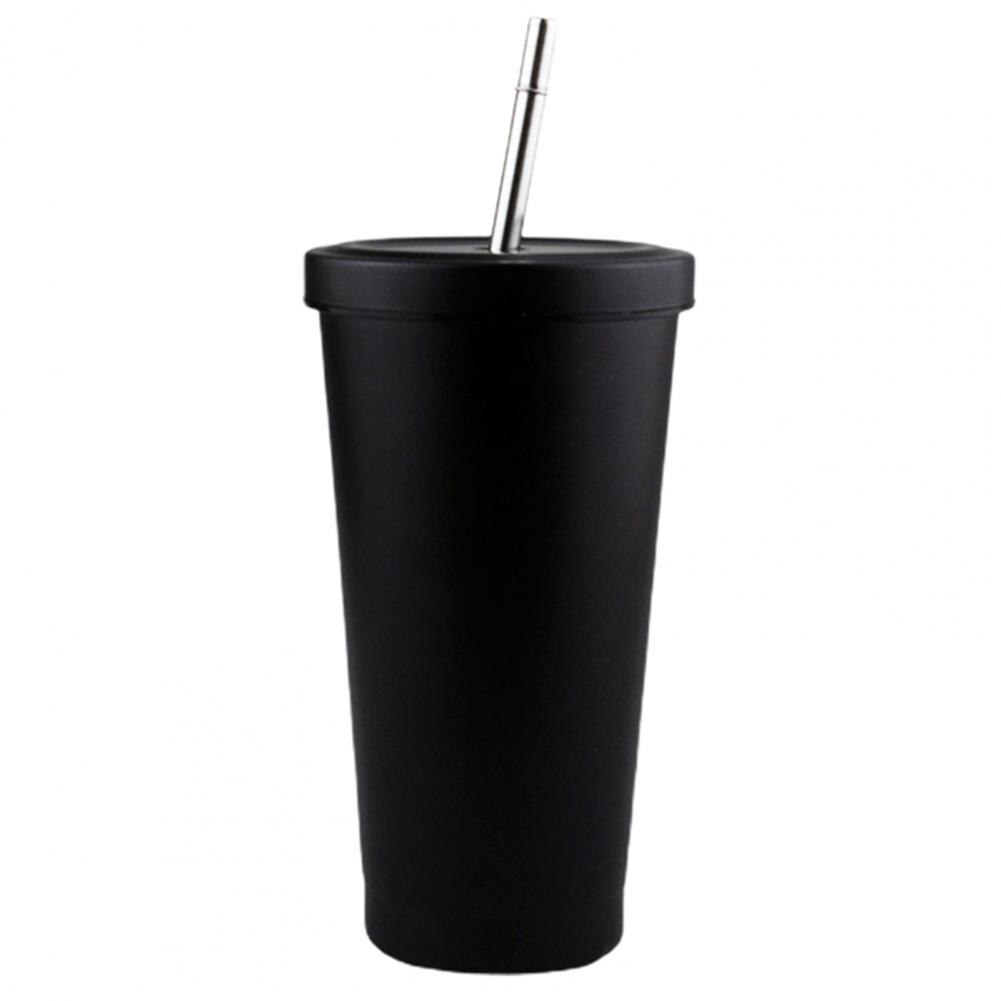 Vaso de vacío con pajita, taza térmica de acero inoxidable, termo de agua, taza de café, botella de paja para beber: Black