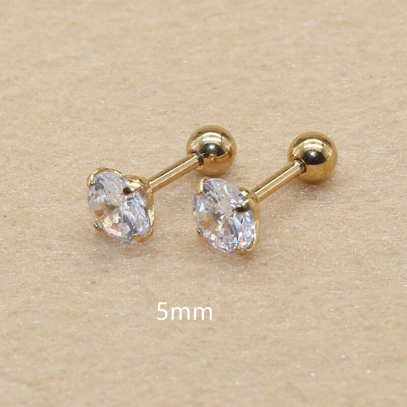 Stal nierdzewna 316L Ip Plated No Easy Fade klasyczne wkręcane kolczyki z Super Mini 2mm AAA kolory cyrkonie: gold5mm