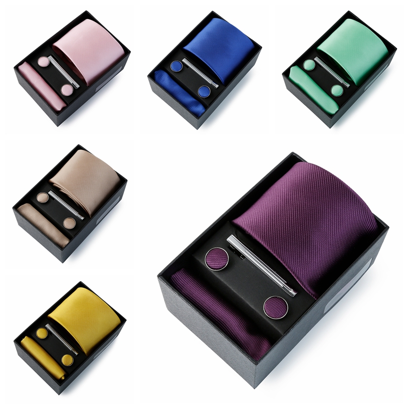 Cravate de mariage pour hommes, couleur unie, en soie, poche carrée, coffret de luxe de styliste pour hommes, accessoire de mariage